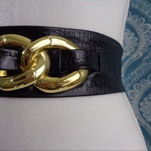 Black Statement Belt with Gold Detail